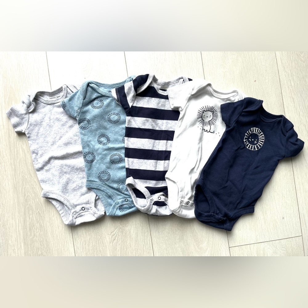 Petit Lem short sleeve baby onesies - 5 pieces - Navy and Grey - size 3 months